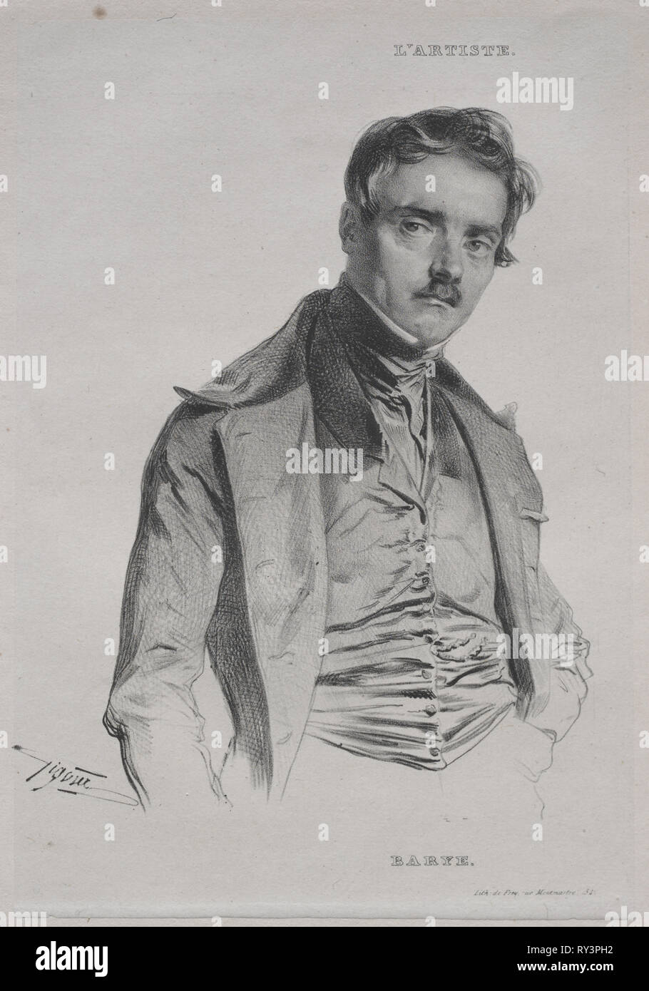 Antoine-Louis Barye. Jean François Gigoux (Français, 1806-1894). Lithographie Banque D'Images