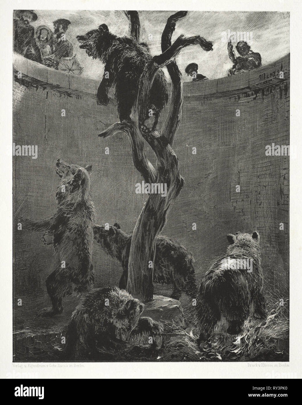 Essai sur pierre avec brosse et grattoir : La Fosse aux Ours, 1851. Adolph von Menzel (allemand, 1815-1905). Lithographie Banque D'Images