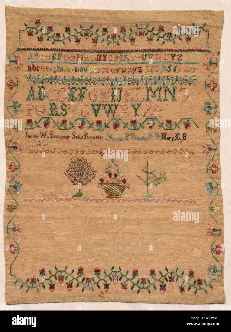 Sampler, début des années 1800. Angleterre, début du 19ème siècle. La Broderie de soie sur lin : tabby motif ; total : 44,5 x 33 cm (17 1/2 x 13 in Banque D'Images