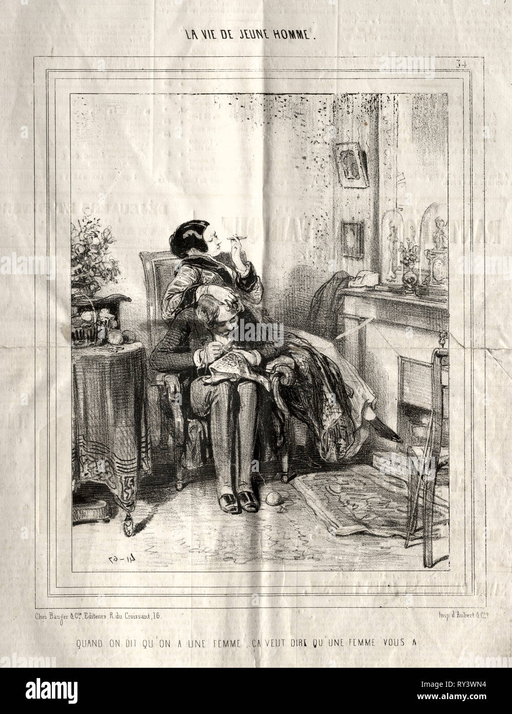 La vie de jeune homme, 1842. Paul Gavarni (Français, 1804-1866). Lithographie Banque D'Images