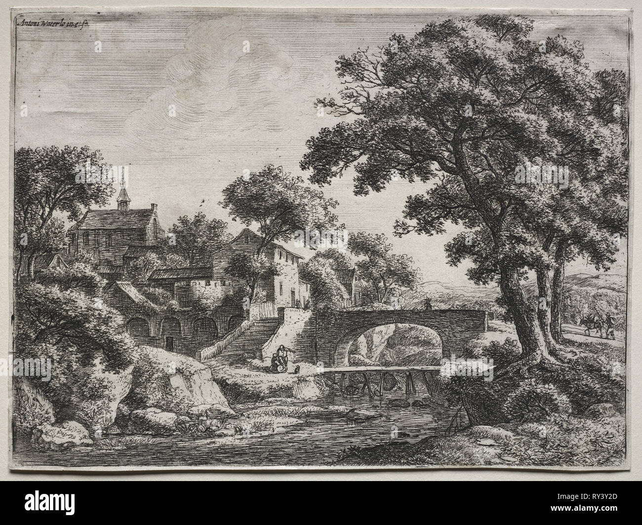 Les deux ponts. Anthonie Waterloo (Néerlandais, 1609/10-1690). Eau-forte Banque D'Images