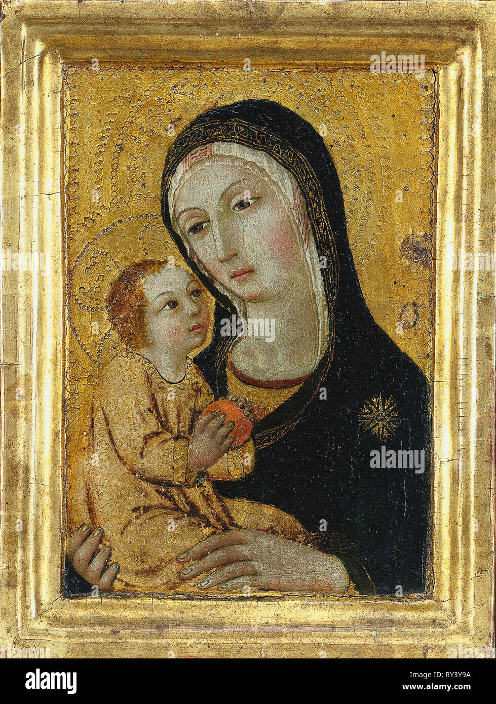 Vierge à l'enfant, années 1400. Peut-être par Icilio Federico Joni (italien, 1866-1946), atelier de Sano di Pietro (italien, 1406-1481). Tempera et or sur bois ; pans : 30,5 x 22,9 x 3,2 cm (12 x 9 x 1 1/4 in.) ; non encadrée : 24,2 x 16,6 cm (9 1/2 x 6 9/16 in Banque D'Images