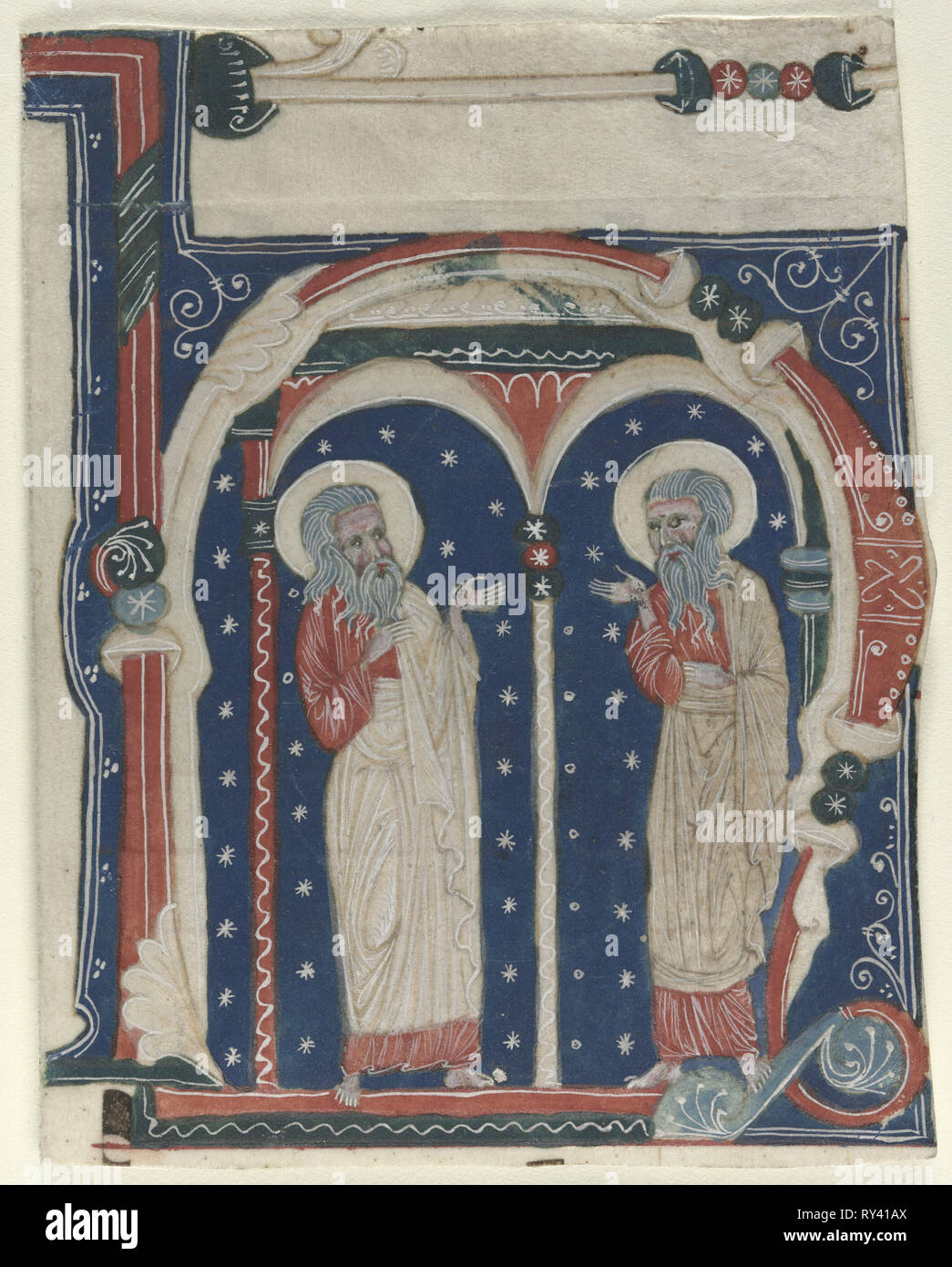 Initiale historiée (H) excisés de une Antiphonary : SS. Paul l'Ermite et Anthony, ch. 1200-1230. Italie (Naples, ?), 13e siècle. Tempera et encre sur parchemin ; feuille : 11 x 8 cm (4 5/16 x 3 1/8 in Banque D'Images