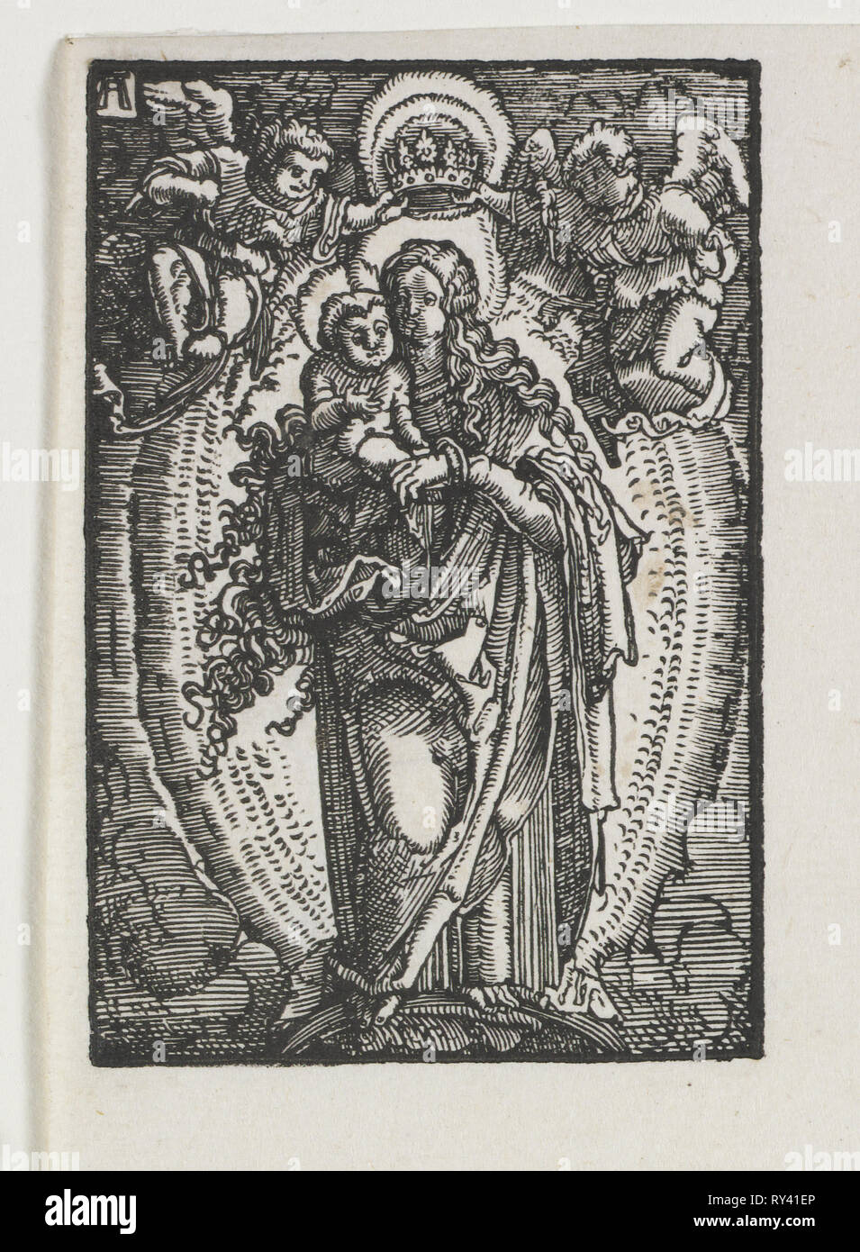 L'automne et de rédemption de l'homme : la Vierge en tant que Reine du Ciel, ch. 1513. Albrecht, (Allemand), ch. 1480-1538). Gravure sur bois Banque D'Images