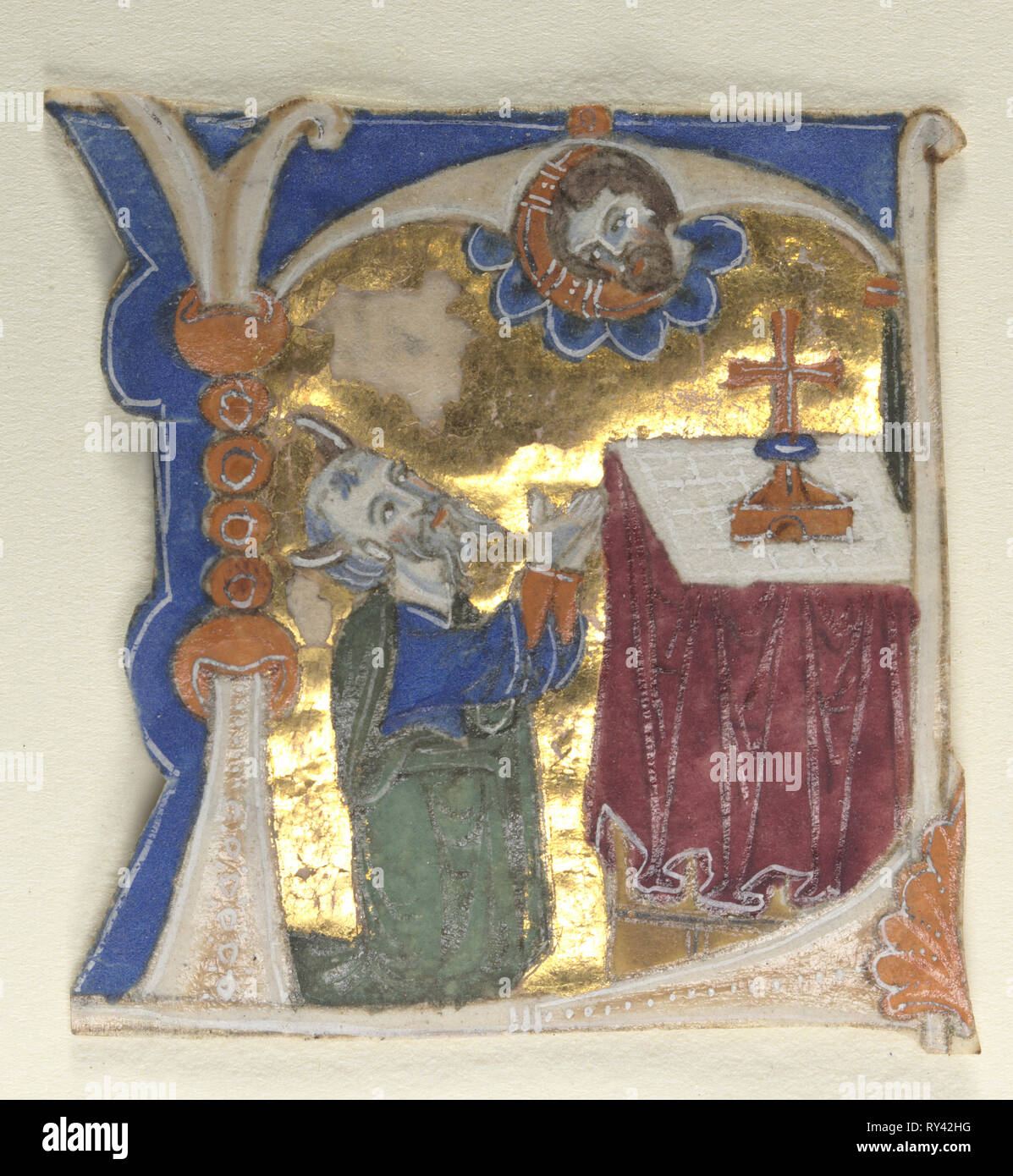 Initiale historiée excisés d'une Bible, 1200. Italie, 13e siècle. Tempera et or sur parchemin ; feuille : 4,5 x 4,5 cm (1 3/4 x 1 3/4 in Banque D'Images