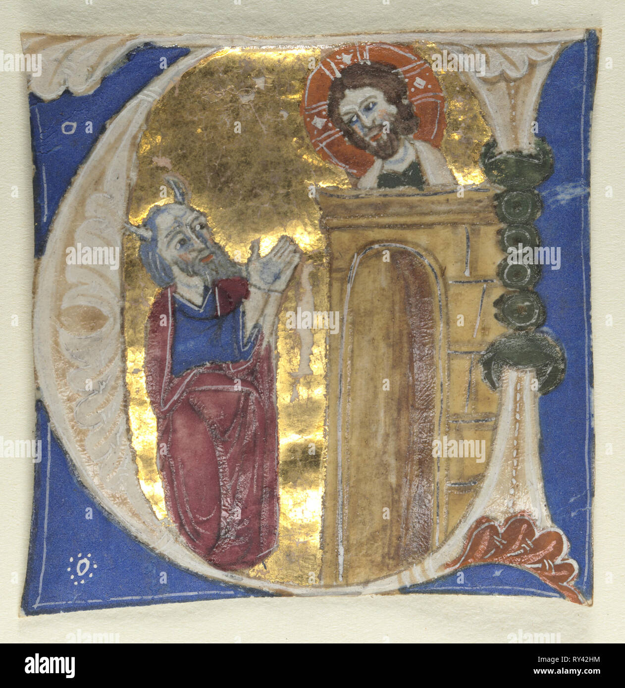 Initiale historiée (U) excisés d'une Bible, 1200. Italie, 13e siècle. Tempera et or sur parchemin ; feuille : 4,5 x 4,5 cm (1 3/4 x 1 3/4 in Banque D'Images
