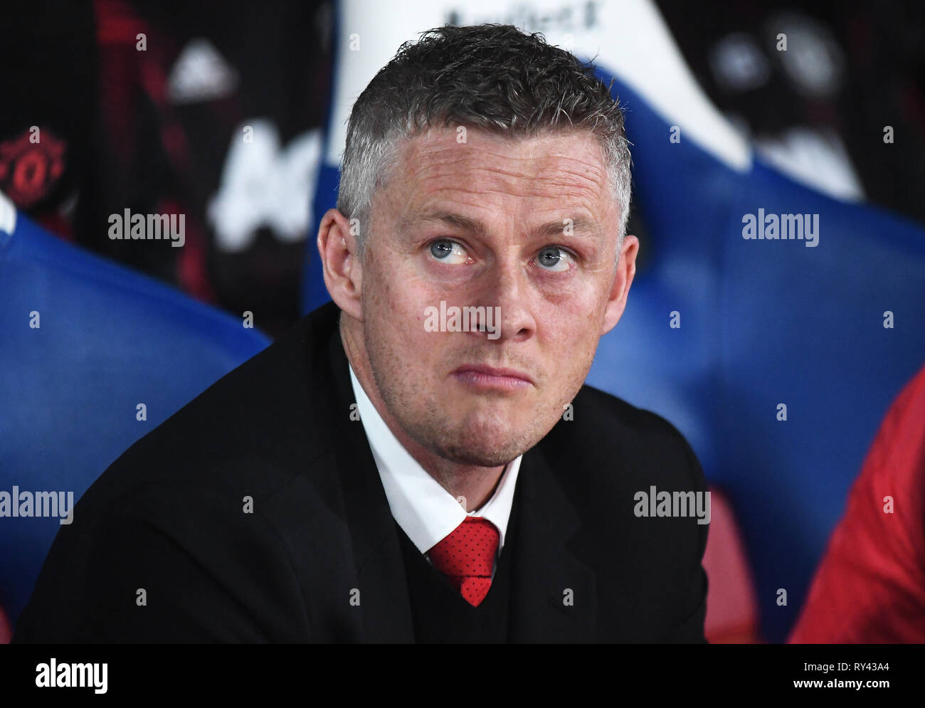 Londres, Angleterre - le 27 février 2019 Manchester : Ole Gunnar Solskjaer manager en photo avant la Premier League 2018/19 match entre Crystal Palace FC et Manchester United à Selhurst Park. Banque D'Images