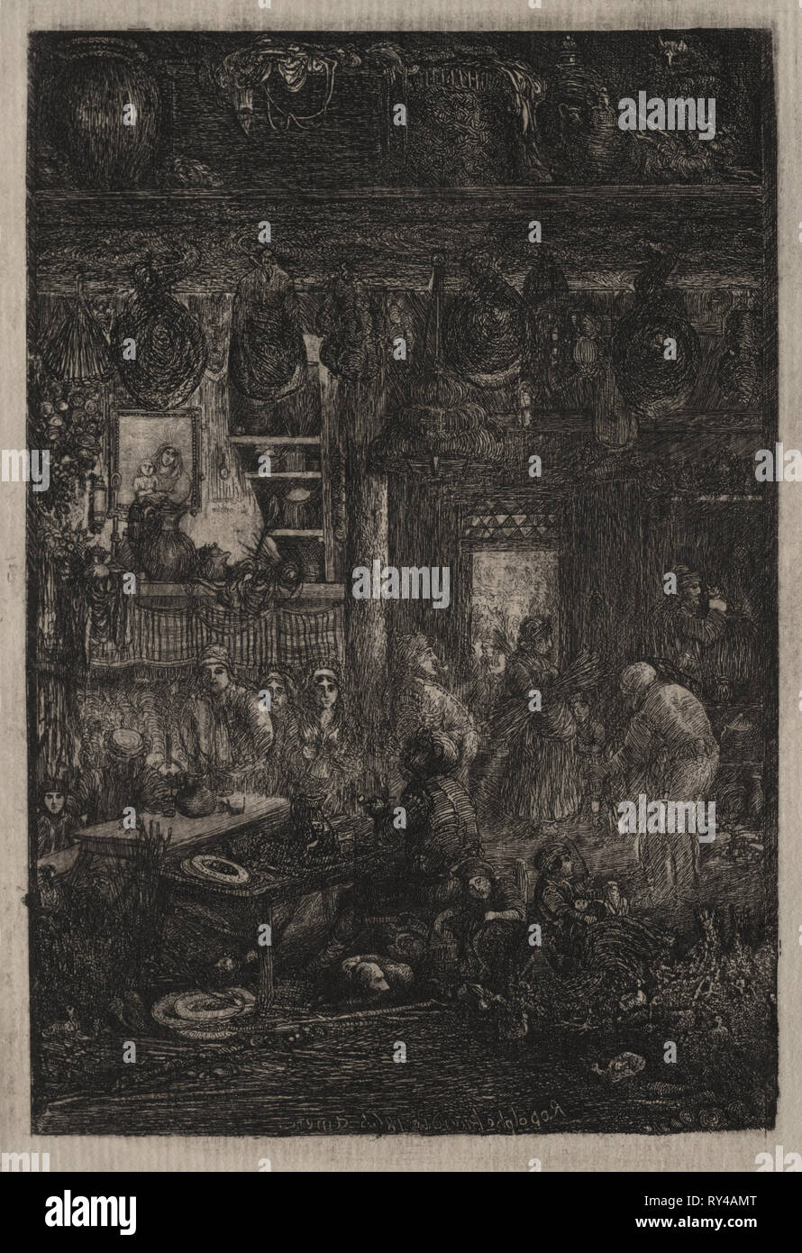 De l'intérieur moldave, 1865. Rodolphe Bresdin (Français, 1822-1885). Fiche technique : eau-forte, 29,4 x 22,5 cm (11 9/16 x 8 7/8 in.) ; 19,9 x 12,3 : platemark cm (7 13/16 x 4 13/16 in Banque D'Images