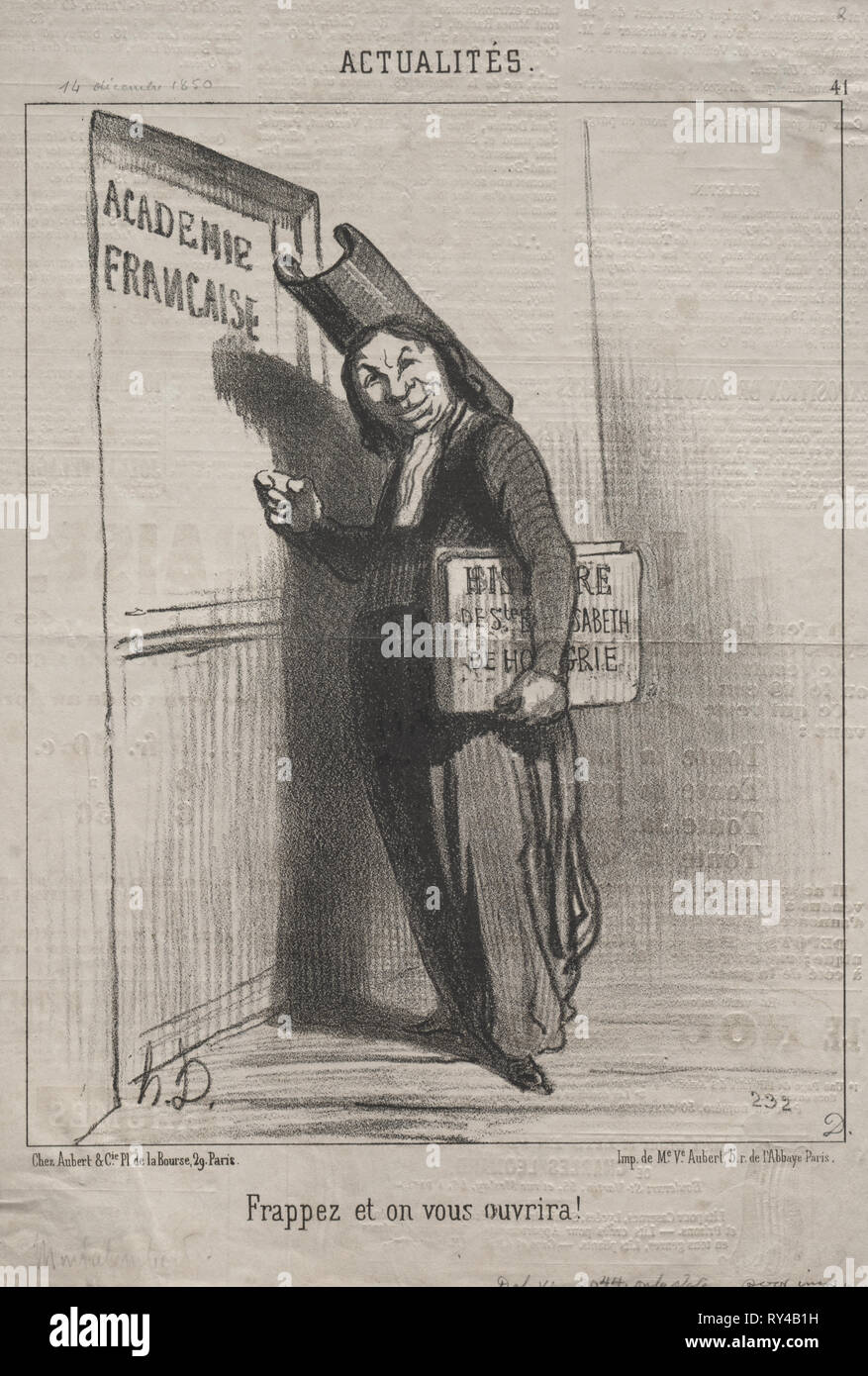 Publié dans Le Charivari (28 décembre 1850) : Actualités (No. 41) : frapper et il s'ouvrira pour vous !, 1850. Honoré Daumier (Français, 1808-1879). Fiche technique : Lithographie ; 31,6 x 21,4 cm (12 7/16 x 8 7/16 in.) ; image : 25,3 x 19,9 cm (9 15/16 x 7 13/16 in Banque D'Images