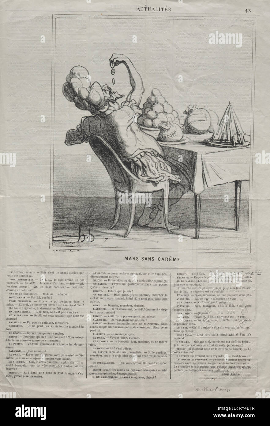 Publié dans Le Charivari (12 mars 1869) : Actualités (No. 43) : mars sans le Carême, 1869. Honoré Daumier (Français, 1808-1879). Fiche technique : Lithographie ; 44,2 x 61,5 cm (17 3/8 x 24 3/16 po.) ; image : 24,1 x 20,7 cm (9 1/2 x 8 1/8 in Banque D'Images