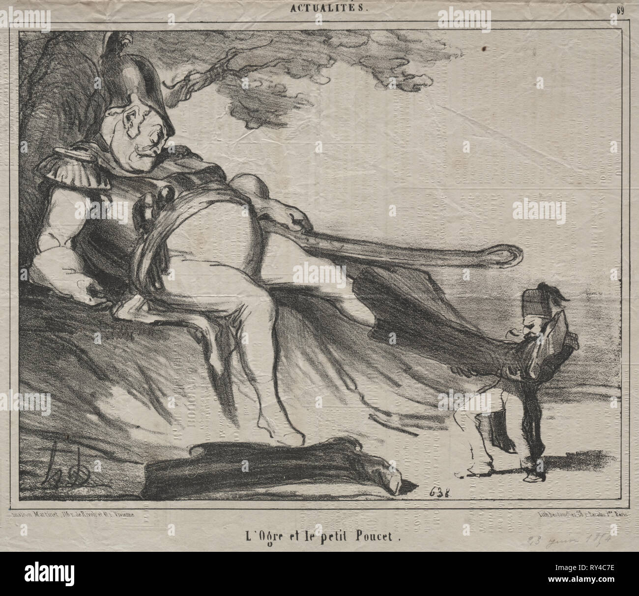 Publié dans Le Charivari (23 juin 1854) : Les Cosaques pour rire (planche 61) : l'ogre et son petit Tom Pouce, 1854. Honoré Daumier (Français, 1808-1879). Fiche technique : Lithographie ; 26,2 x 30,1 cm (10 5/16 x 11 7/8 in.) ; image : 20,7 x 26,5 cm (8 1/8 x 10 7/16 po Banque D'Images