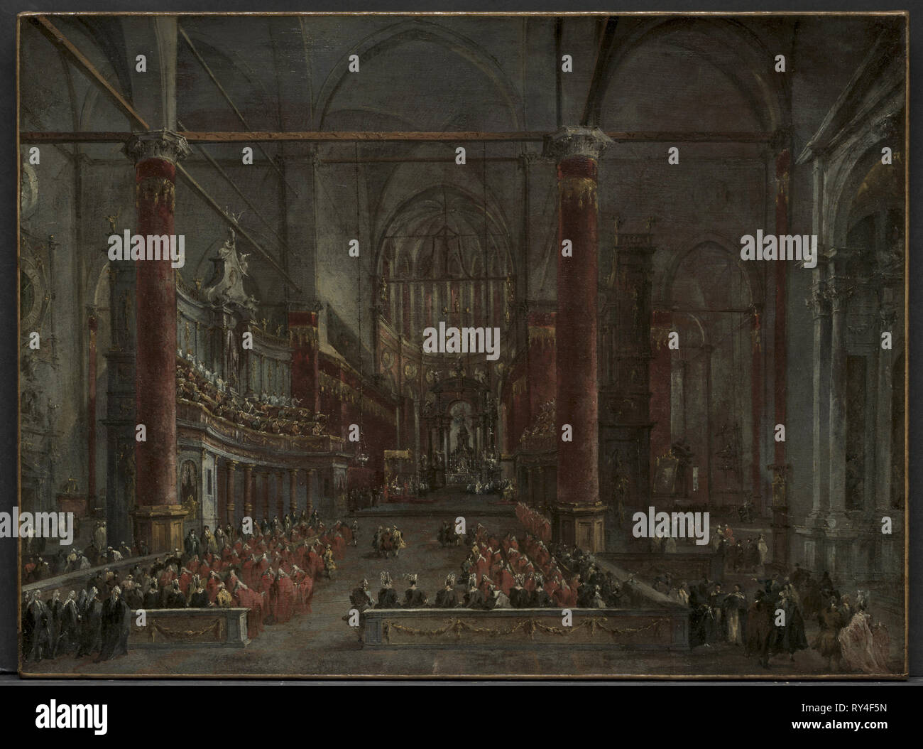Cérémonie Pontifical en SS. Giovanni e Paolo, Venise, 1782, ch. 1783. Francesco Guardi (italien, 1712-1793). Huile sur toile encadrée ; : 69,2 x 87 x 11,4 cm (27 1/4 x 34 1/4 x 4 1/2 in.) ; 51,4 x 68,8 sans cadre : cm (20 1/4 x 27 1/16 po Banque D'Images