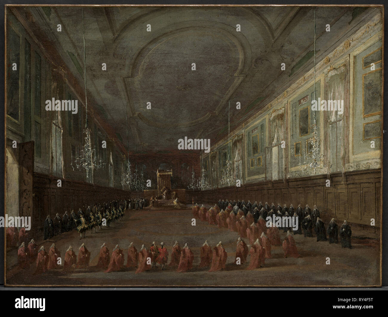 Le pape Pie VI en ordre décroissant le trône de prendre congé du Doge dans le hall de SS. Giovanni e Paolo, 1782 et cérémonie Pontifical en SS. Giovanni e Paolo, Venise, 1782 (paire), ch. 1783. Francesco Guardi (italien, 1712-1793). Huile sur toile encadrée ; 69,2 x 86,4 x : 10.2 cm (27 x 34 1/4 x 4 in.) ; 51,4 x 68,8 sans cadre : cm (20 1/4 x 27 1/16 po Banque D'Images
