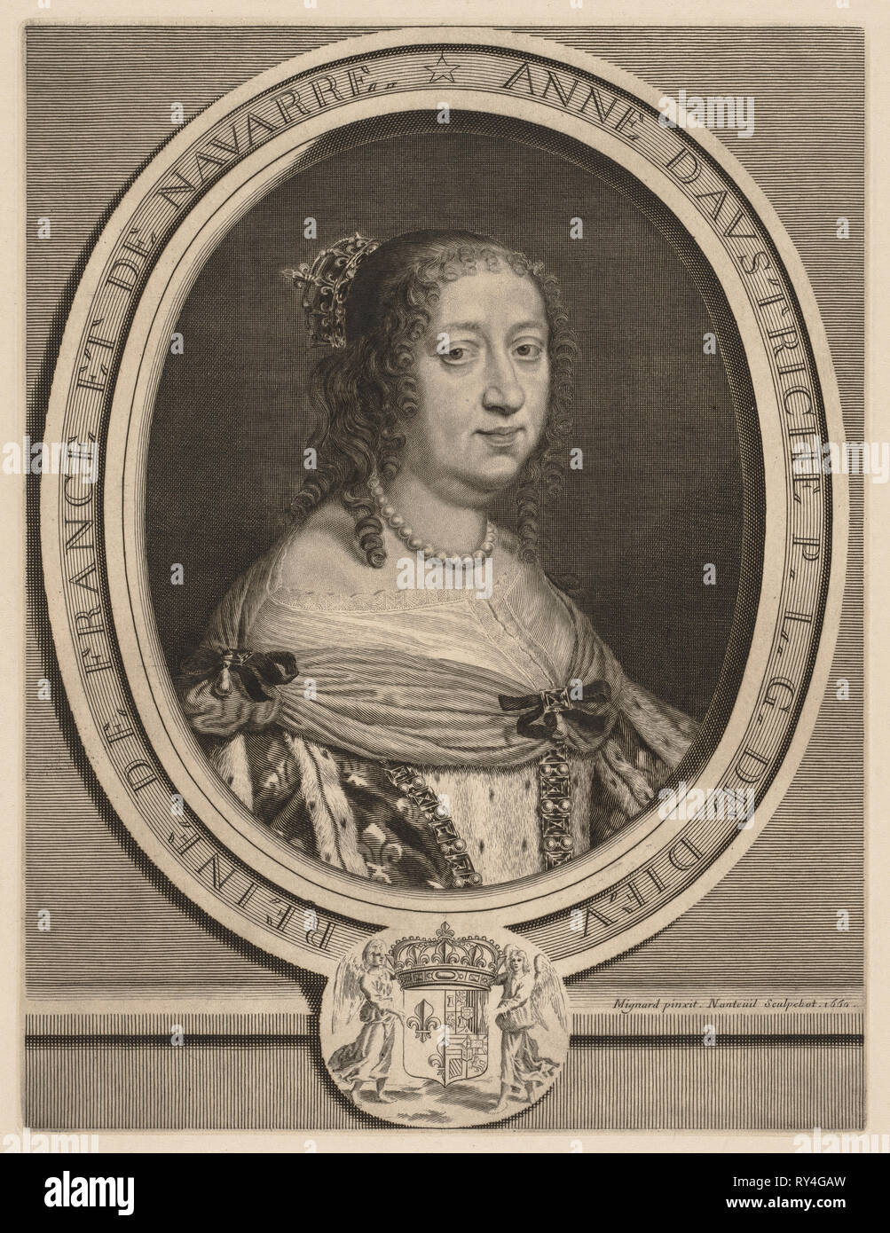 Anne d'Autriche, reine de France, 1660. Robert Nanteuil (Français, 1623-1678). Gravure Banque D'Images