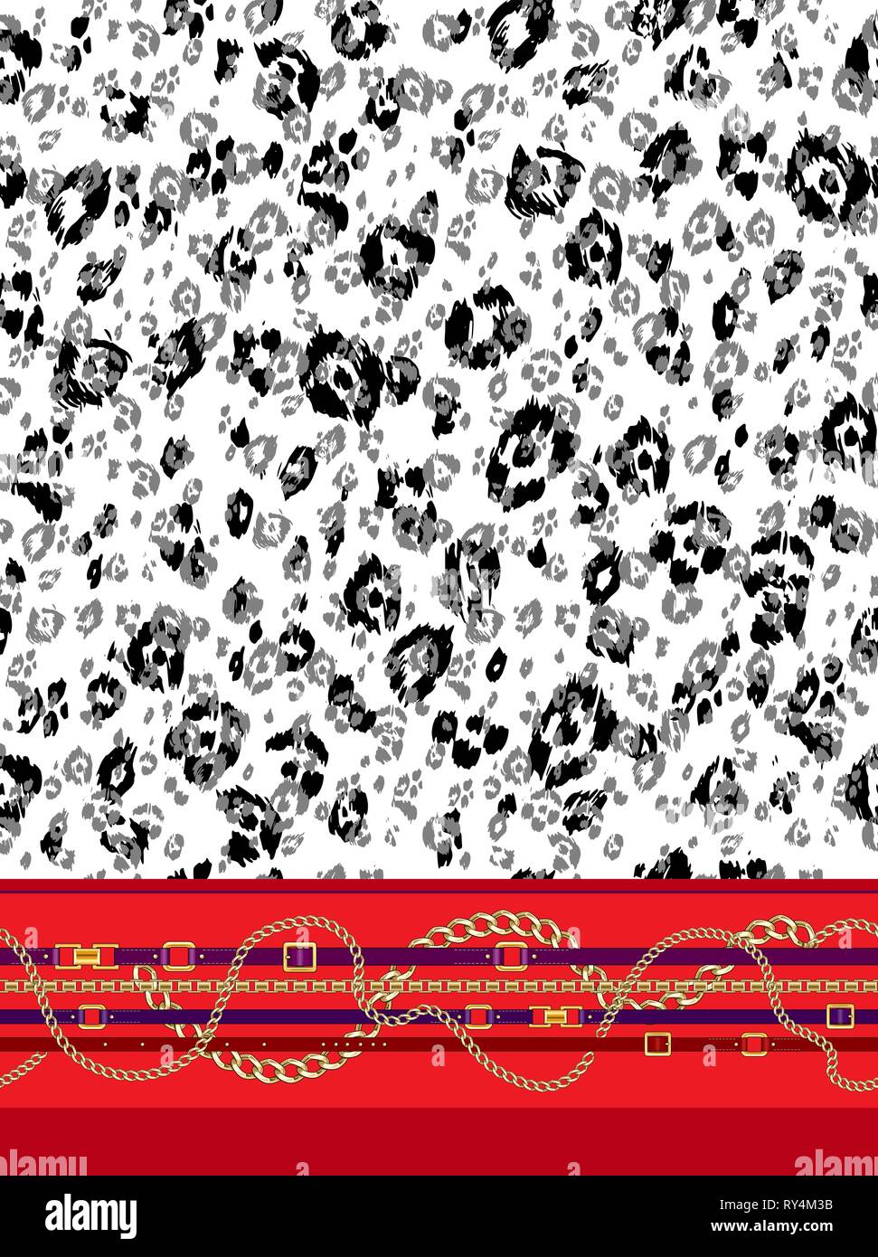 Abctract avec ceintures, la chaîne sur le fond lumineux de la peau animale pour le tissu. Répéter la mode leopard print. Illustration de Vecteur