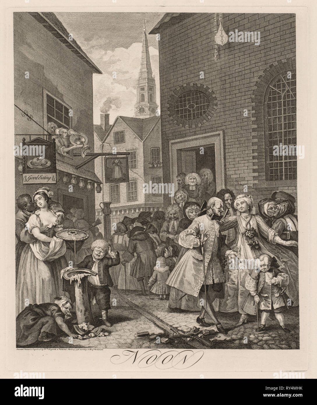 Les quatre périodes de la Journée : 12 h, 1738. William Hogarth (1697-1764), britannique. Gravure Banque D'Images