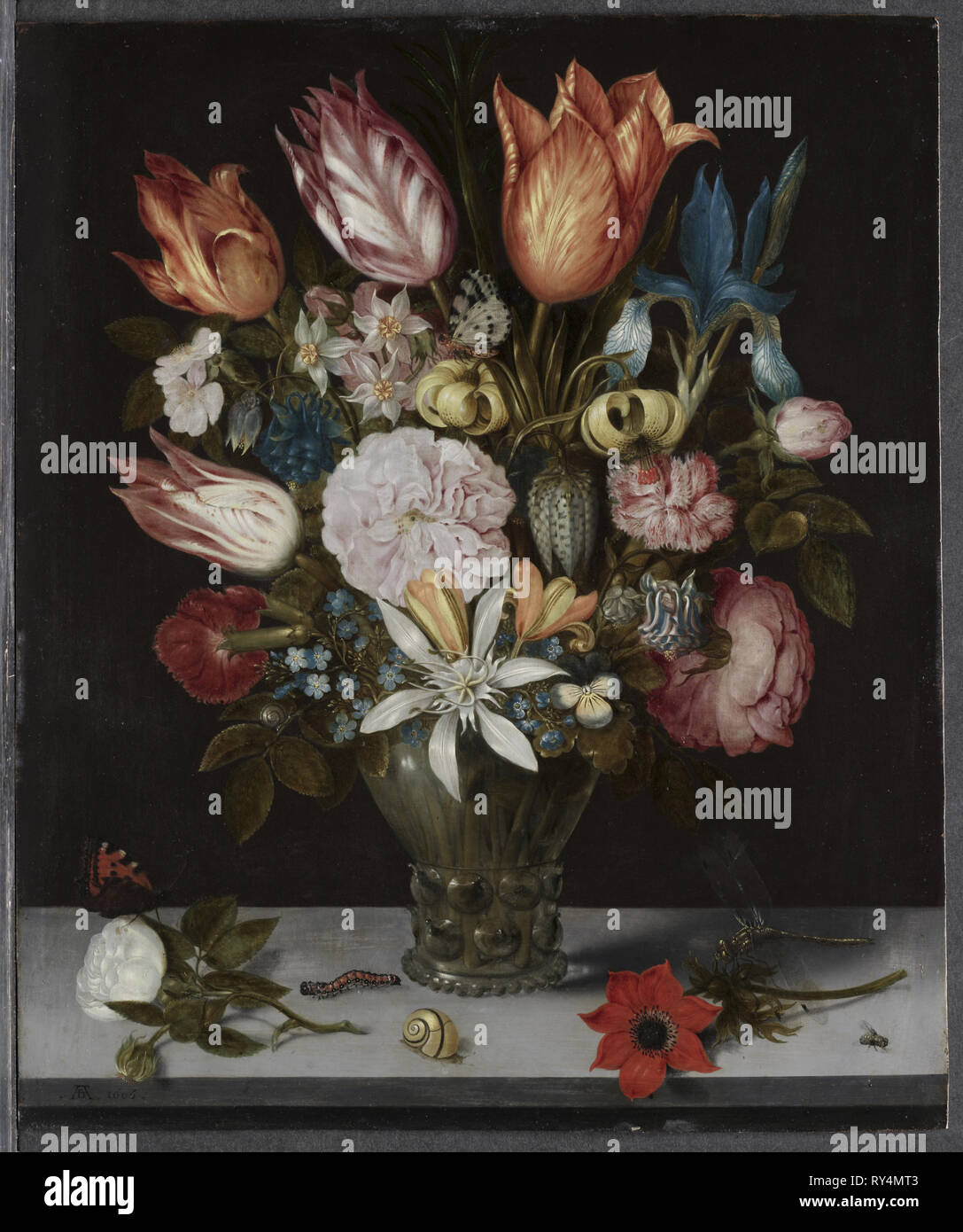 Fleurs dans un verre, 1606. Ambrosius Bosschaert (Néerlandais, 1573-1621). Huile sur cuivre ; pans : 60,3 x 52,8 x 6,4 cm (23 3/4 x 20 13/16 x 2 1/2 in.) ; non encadrée : 35,6 x 29,3 cm (14 x 11 9/16 in Banque D'Images