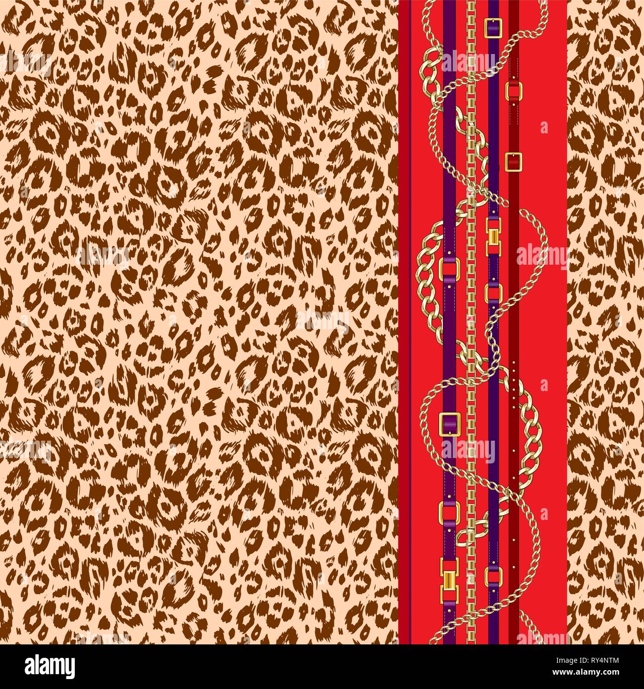 Abctract structure transparente avec les courroies, la chaîne sur le fond de la peau animale violet pour le tissu. Répéter la mode leopard print. Illustration de Vecteur