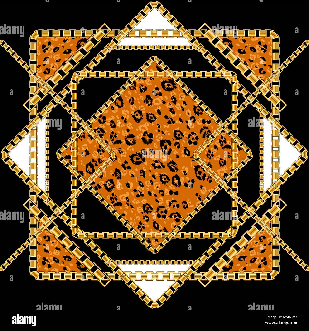 Motif transparent noir avec chaîne d'or et de peau animale contexte pour le tissu. Répéter la mode leopard print. Illustration de Vecteur