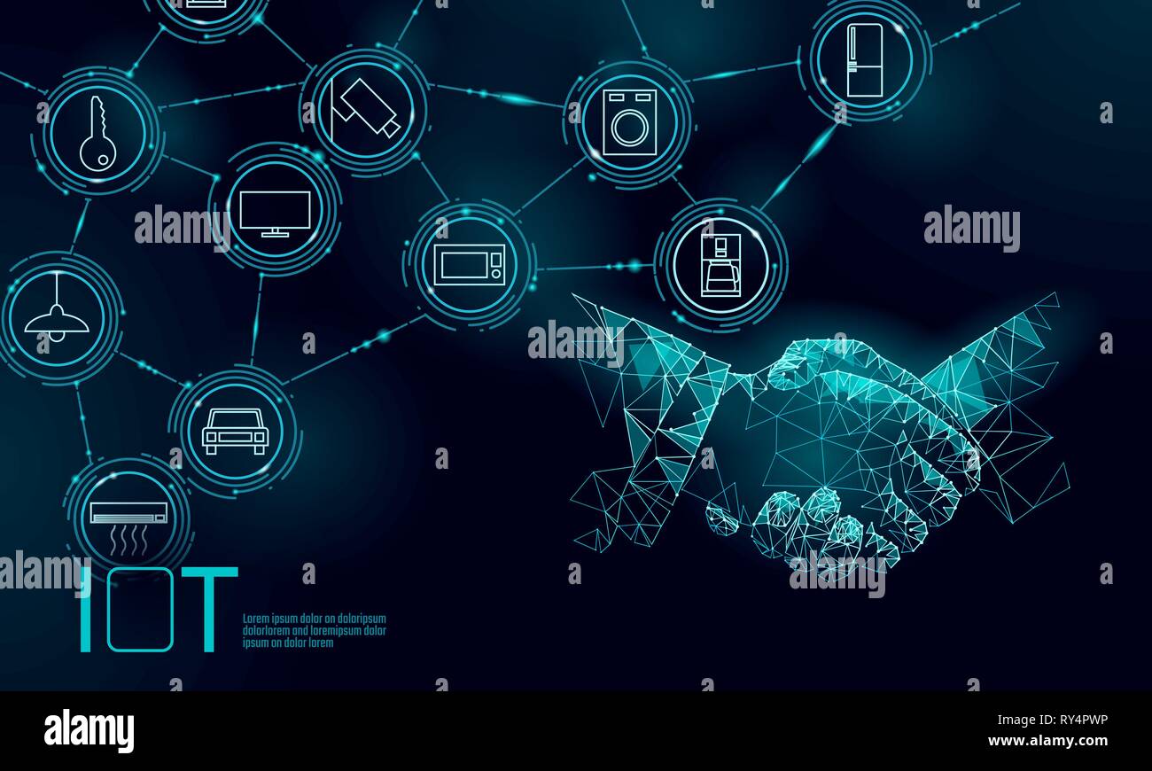 Internet des objets de travail icône handshake concept. Réseau de communication sans fil Smart city TIC de l'ITO. L'automatisation intelligente du système d'accueil en ligne ordinateur Illustration de Vecteur