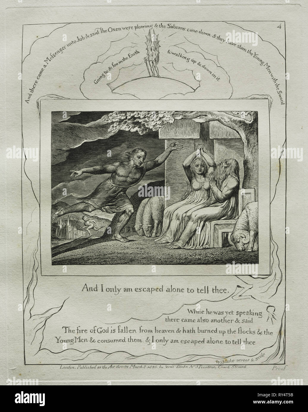 Le Livre de Job : Pl. 4, et je n'ai échappé seul pour te l'annoncer, 1825. William Blake (1757-1827), britannique. Gravure Banque D'Images