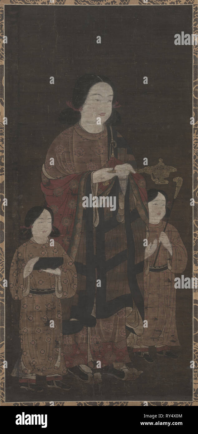 Shotoku Taishi et ses fils, 1300s. Le Japon, l'époque de Kamakura (1185-1333). Défilement pendaison ; l'encre et couleur sur soie ; image : 57,5 x 121,9 cm (48 x 22 5/8 in.) ; total : 207,3 x 83,2 cm (81 5/8 x 32 3/4 in Banque D'Images