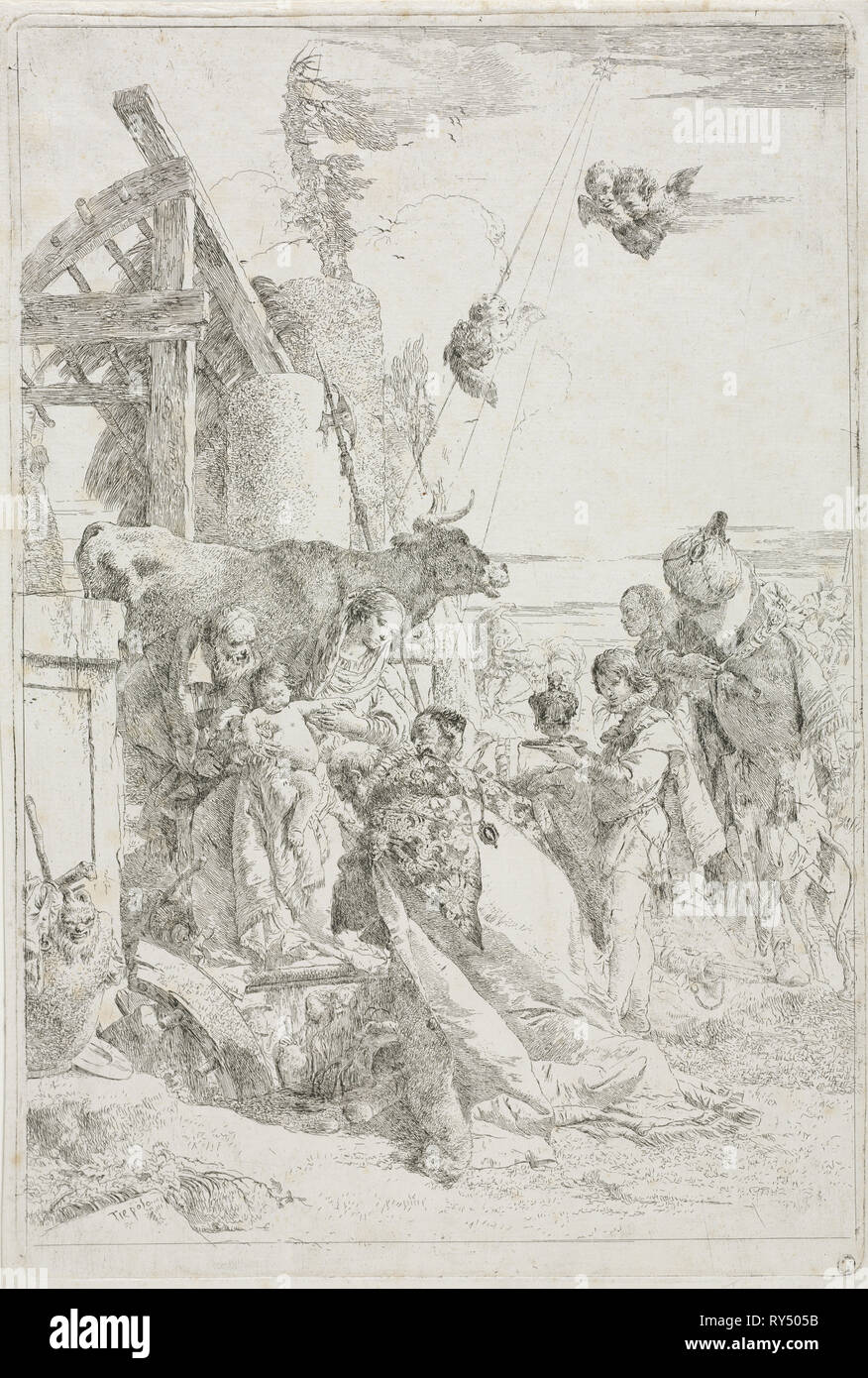 Adoration des Mages, ca. 1740. Giovanni Battista Tiepolo (italien, 1696-1770). Eau-forte Banque D'Images