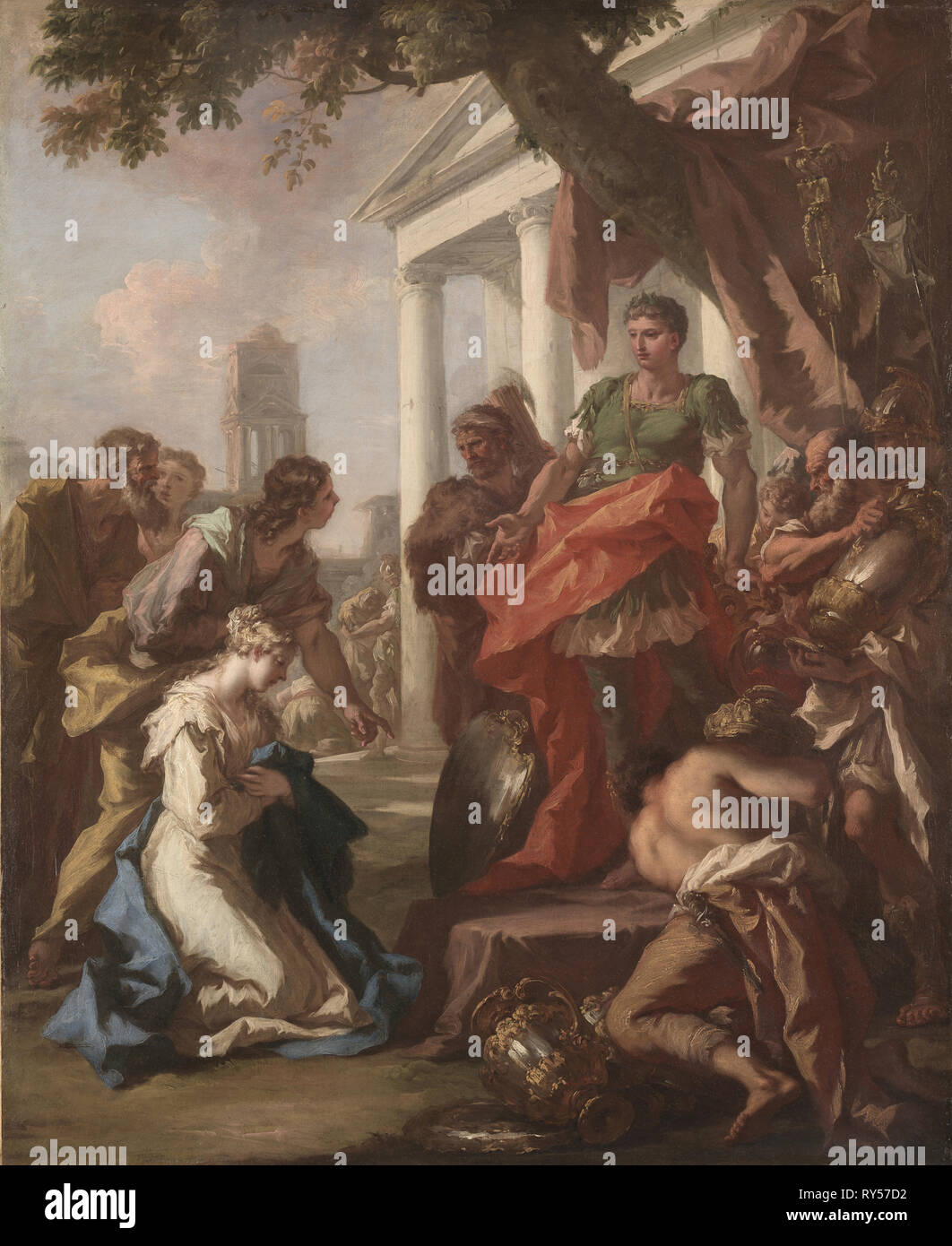 La continence de Scipion, ch. 1710. Giovanni Antonio Pellegrini (italien, 1675-1741). Huile sur toile encadrée ; : 155,5 x 132 x 12 cm (61 1/4 x 51 15/16 x 4 3/4 in.) ; sans encadrement : 127 x 105 cm (50 x 41 5/16 in Banque D'Images