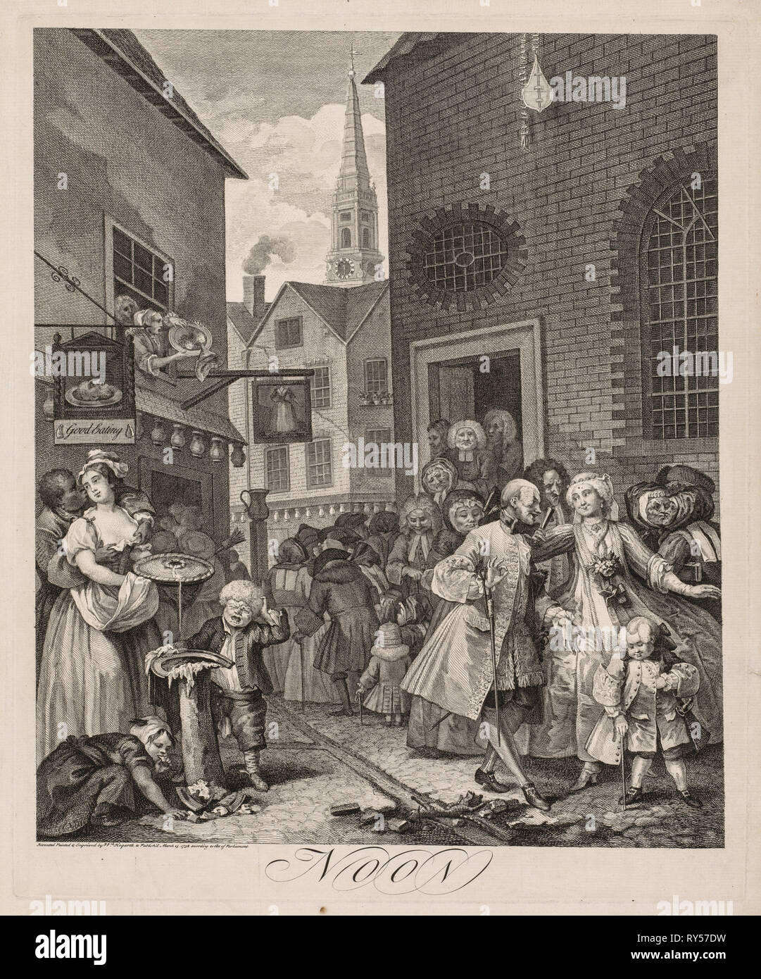 Les quatre périodes de la Journée : 12 h, 1738. William Hogarth (1697-1764), britannique. Gravure Banque D'Images