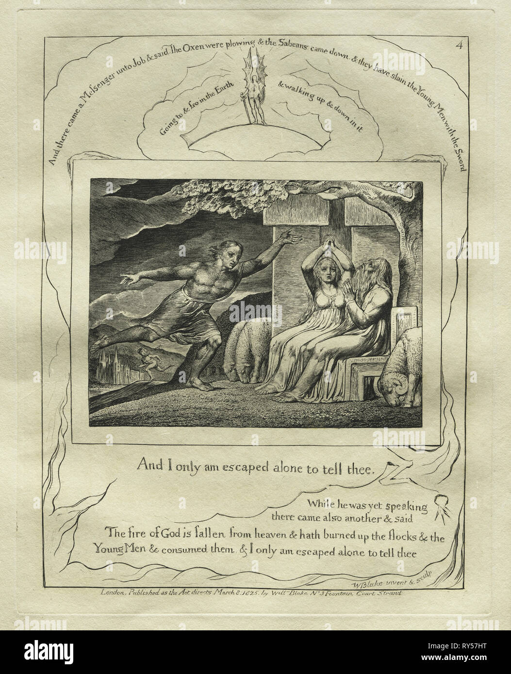 Le Livre de Job : Pl. 4, et je n'ai échappé seul pour te l'annoncer, 1825. William Blake (1757-1827), britannique. Gravure Banque D'Images