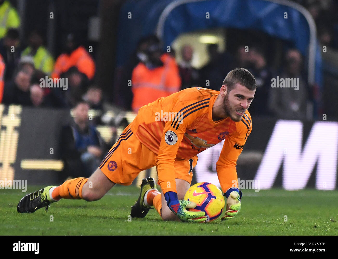 Londres, ANGLETERRE - 27 février 2019 : David de Gea de Manchester en photo au cours de la Premier League 2018/19 match entre Crystal Palace FC et Manchester United à Selhurst Park. Banque D'Images