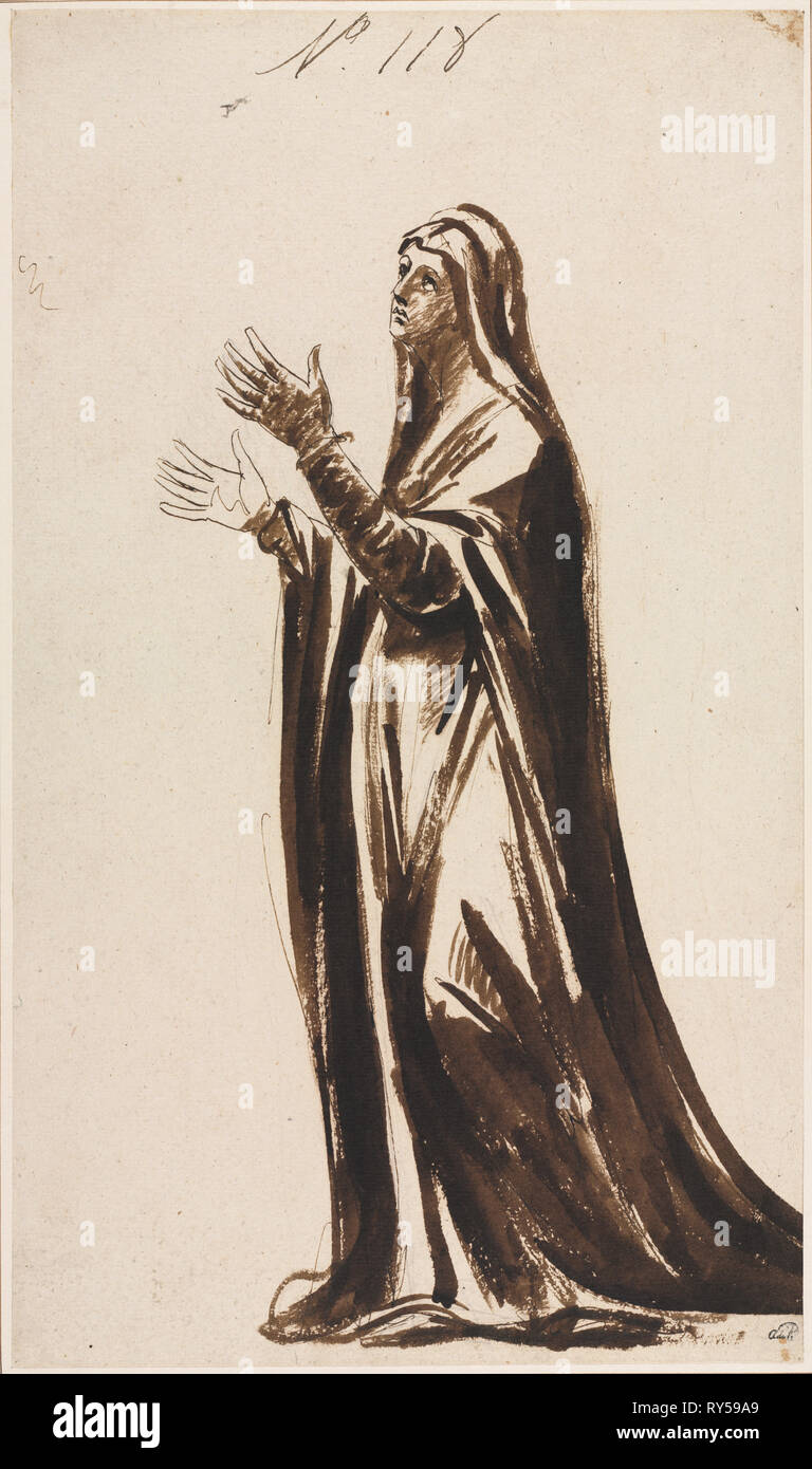 Mater Dolorosa (1776), Mère de deuil. George Romney (1734-1802), britannique. Encre brune, plume et Lavis, avec du graphite underdrawing ; feuille : 50,1 x 29,3 cm (19 3/4 x 11 9/16 in Banque D'Images