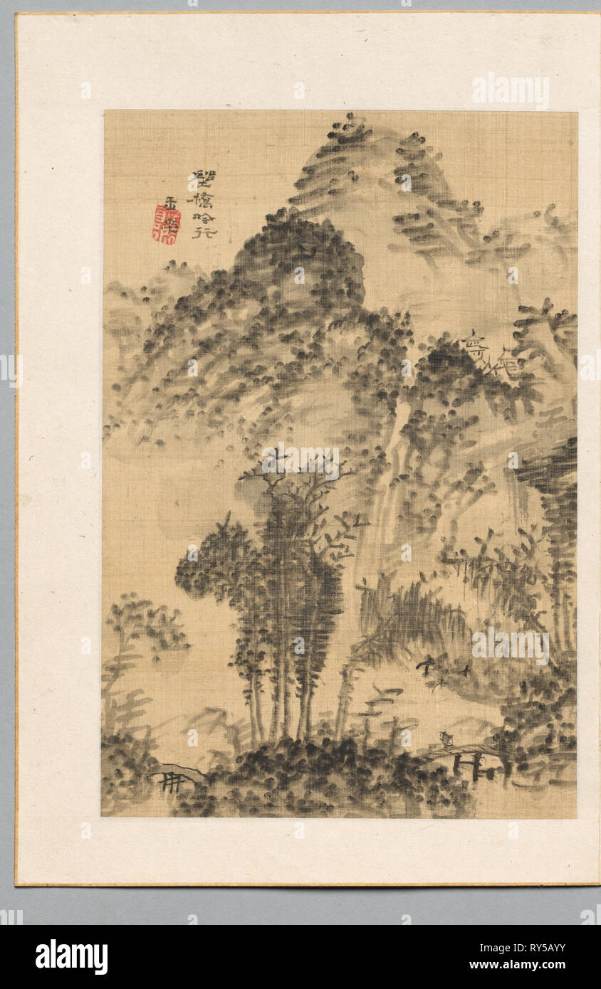 Pont de sauvages, à pied du poète, fin du 18e-début du 19e siècle. Uragami Gyokudo (japonais, 1745-1820). Feuille d'Album ; l'encre monochrome sur ivoire soie ; feuille : 25 x 16,8 cm (9 13/16 x 6 5/8 in Banque D'Images