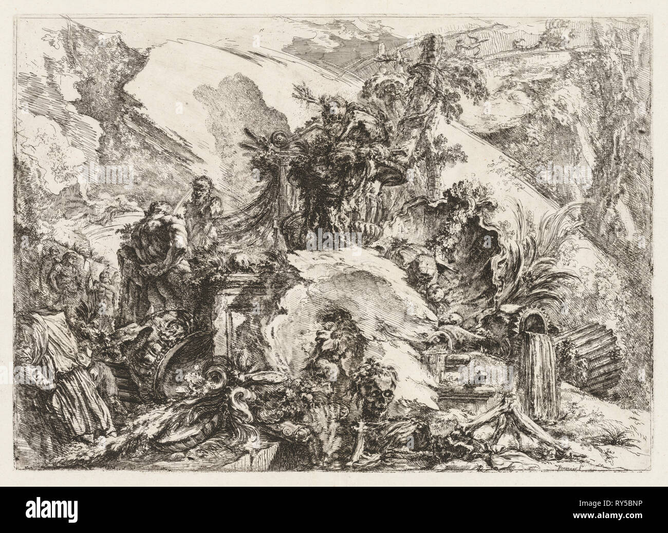 Groteschi : ruines avec la tête de mort et de skeleton. Giovanni Battista Piranesi (italien, 1720-1778). Eau-forte Banque D'Images