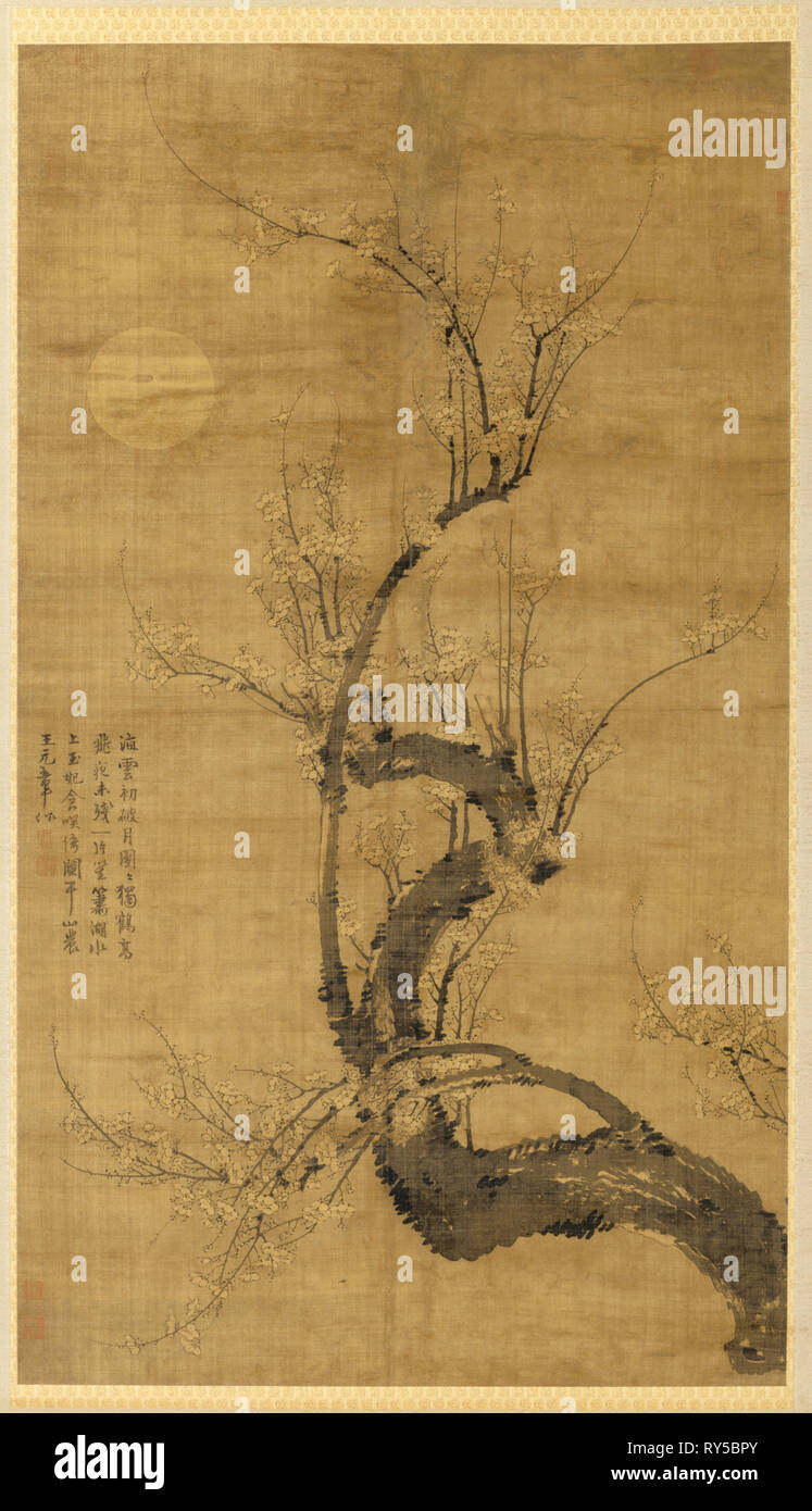 Un Prunus dans le clair de lune, 1300s. Wang Mian (Chinois, 1287-1359). Hanging scroll, encre sur soie ; la peinture : 164,6 x 94,6 cm (64 13/16 x 37 1/4 in.) ; total : 260,6 x 116 cm (5/8 102 x 45 11/16 po Banque D'Images