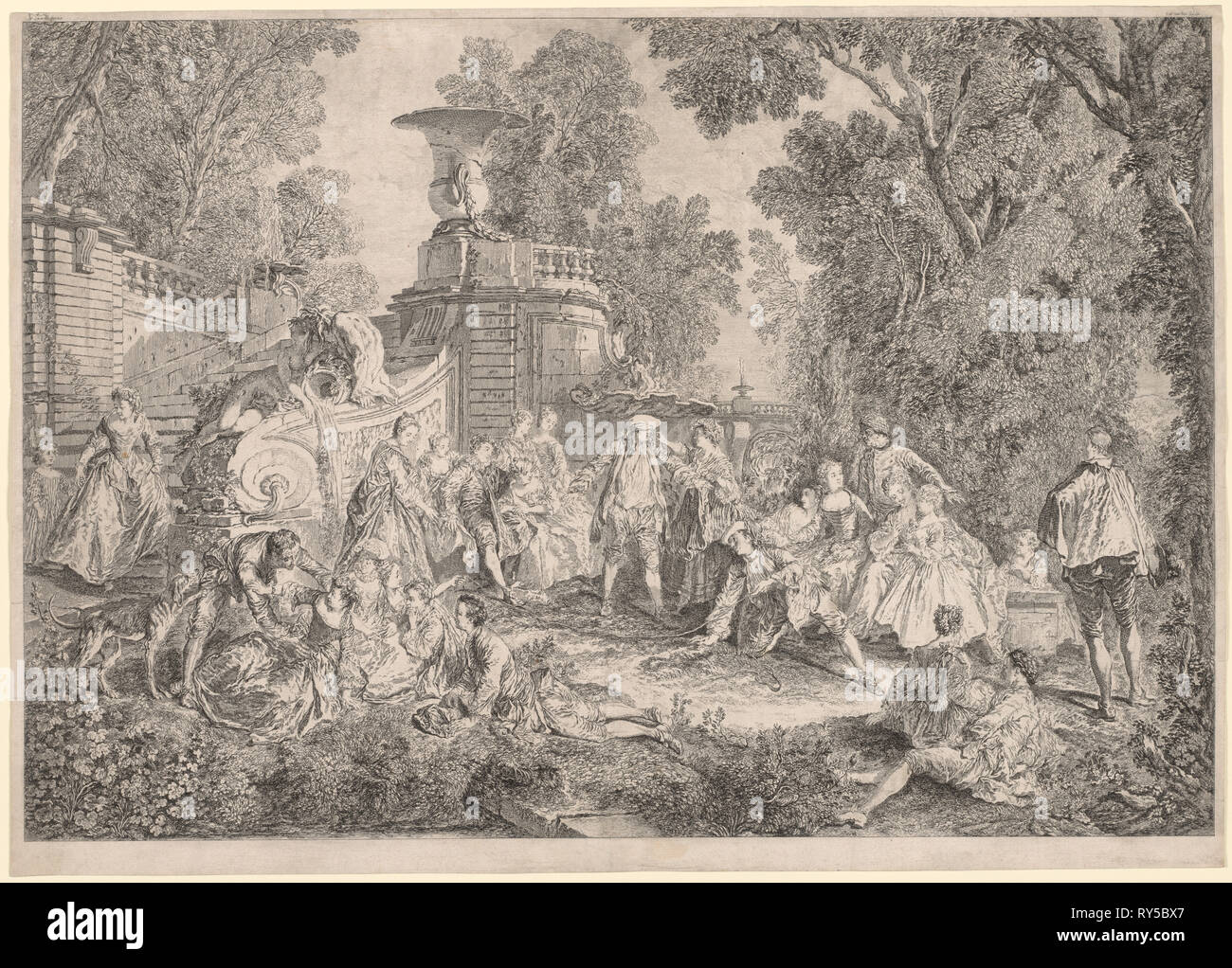 Le jeu de Blind Man's Bluff, 1739. Charles-Nicolas Cochin (Français, 1715-1790), après Nicolas Lancret (Français, 1690-1743). Eau-forte Banque D'Images
