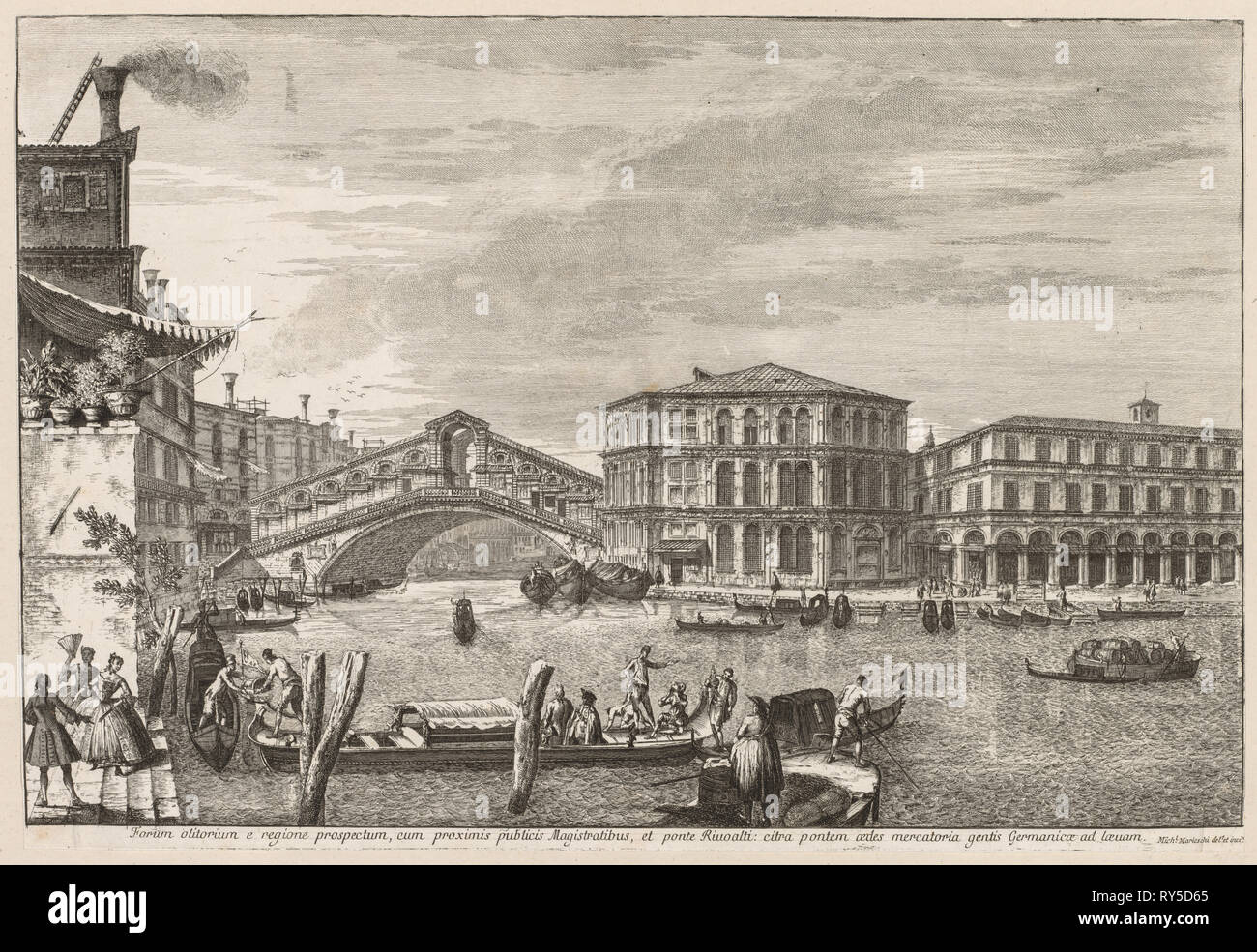 Vues de Venise : le pont et du marché de Rialto, 1741. Michele Marieschi (italien, 1710-1743). Eau-forte Banque D'Images