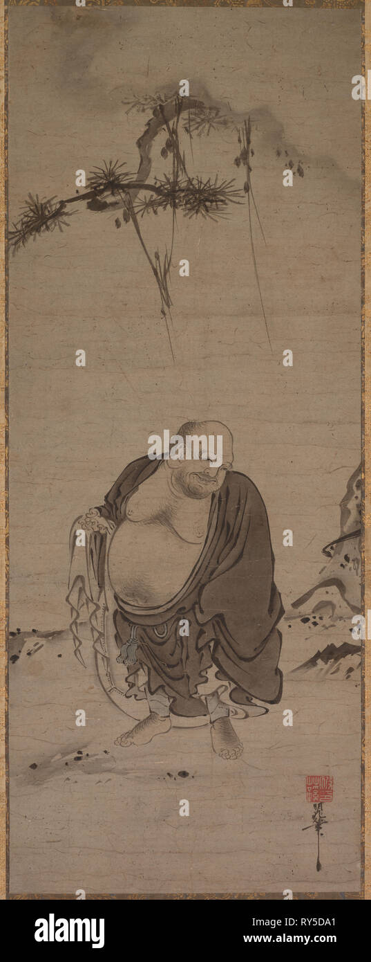 Hotei, fin des années 1300-début des années 1400. Kichizan Mincho (japonais, 1352-1431). Défilement pendaison ; l'encre et couleurs légères sur papier ; image : 77,5 x 31 cm (30 1/2 x 12 3/16 po.) ; total : 160 x 43,8 cm (63 x 17 1/4 in Banque D'Images