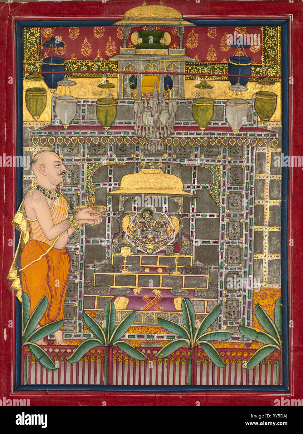 Maharao Kishor Singh habillé en prêtre Vallabha adorant Krishna comme Brijrajji, milieu des années 1800. Le Rajasthan, Kota, milieu du 19ème siècle. Couleur sur papier ; total : 24,5 x 18,8 cm (9 5/8 x 7 3/8 in Banque D'Images