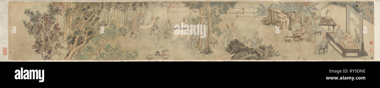 Le neuvième jour rassemblement littéraire à Xing'an, 1743. Fang chinois (Shishu, 1693-1751), et vous Fanglin (Chinois, fin des années 1600-milieu des années 1700). Rouleau horizontal, encre et couleurs sur soie ; image : 32,4 x 201,2 cm (12 3/4 x 79 3/16 po.) ; total : 33,5 x 893 cm (13 x 351 3/16 à 9/16 Banque D'Images
