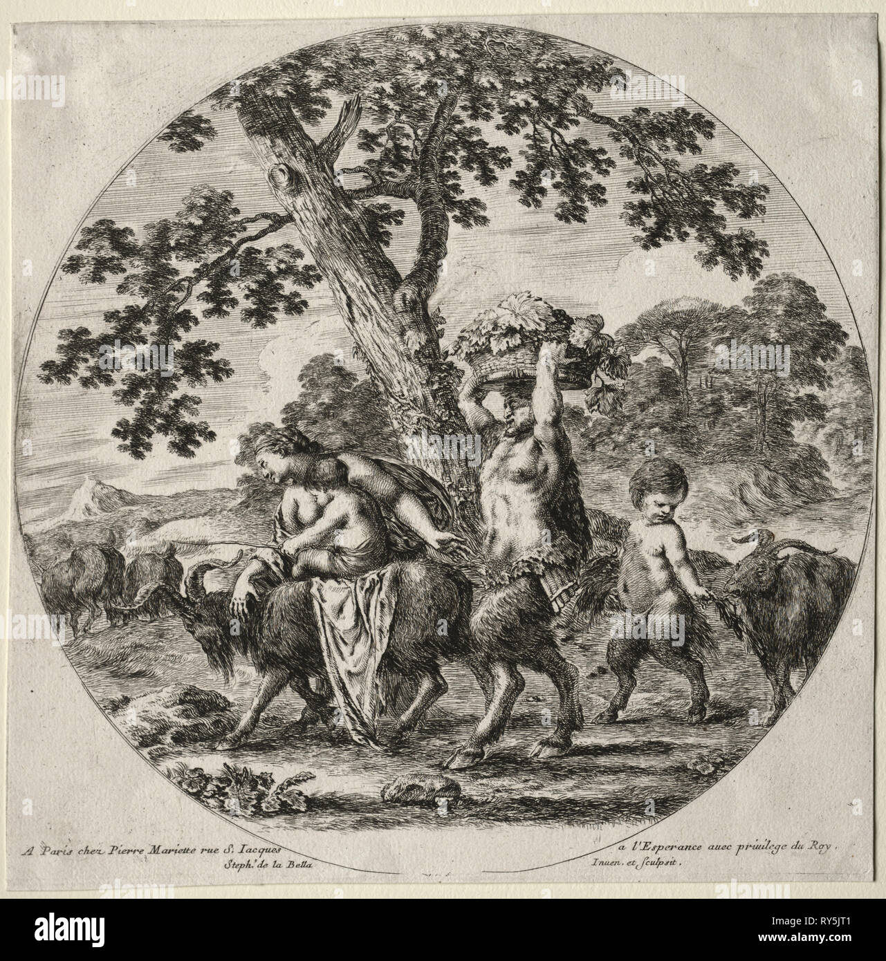 Une satyre famille voyageant. Stefano Della Bella (italien, 1610-1664). Eau-forte Banque D'Images