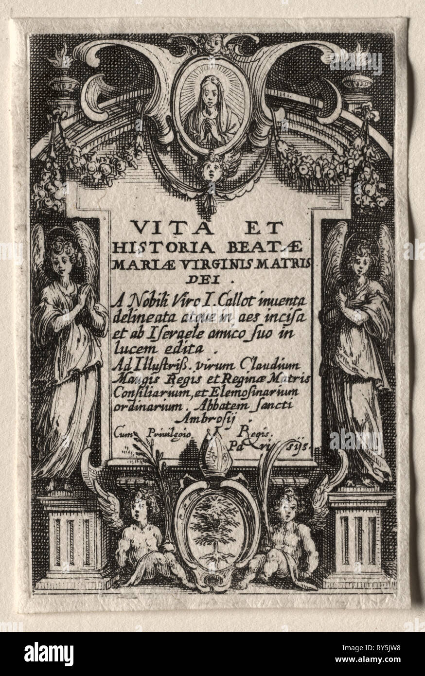 La vie de la Vierge : frontispice. Jacques Callot (Français, 1592-1635). Eau-forte Banque D'Images