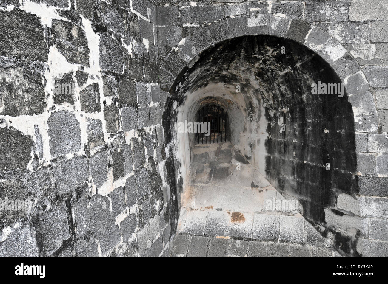 Détail montrant l'épaisseur de la parois calcaires de Castillo de la Real Fuerza, un fort historique (aujourd'hui musée) garder le port de La Havane. Banque D'Images