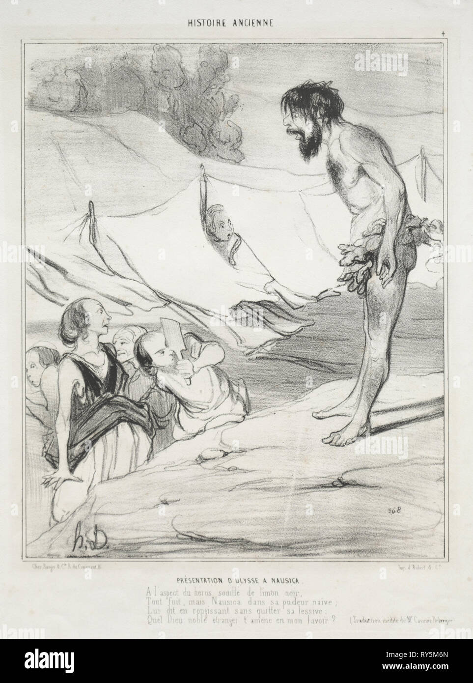 Publié dans Le Charivari (pas du 30 mars 1842) : l'histoire ancienne, planche 4 : La présentation d'Ulysse à Nausica, 30 mars 1842. Honoré Daumier (Français, 1808-1879), Aubert. Fiche technique : Lithographie ; 33,6 x 25,2 cm (13 1/4 x 9 15/16 in.) ; image : 24,9 x 20,2 cm (9 13/16 x 7 15/16 in Banque D'Images