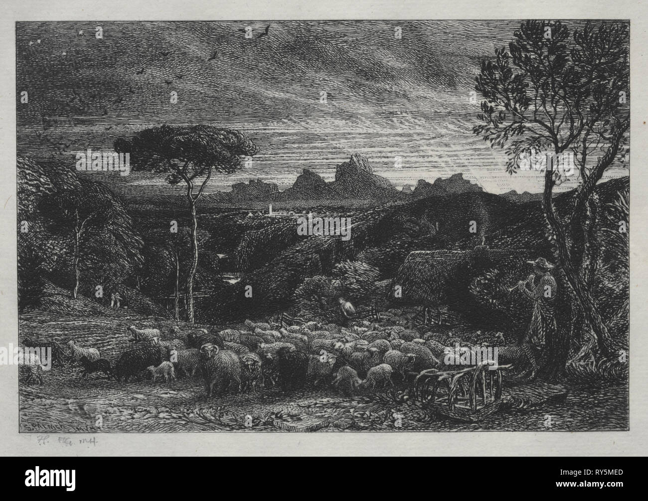 L'ouverture du pli, 1880. Samuel Palmer (britannique, 1805-1881). Eau-forte Banque D'Images