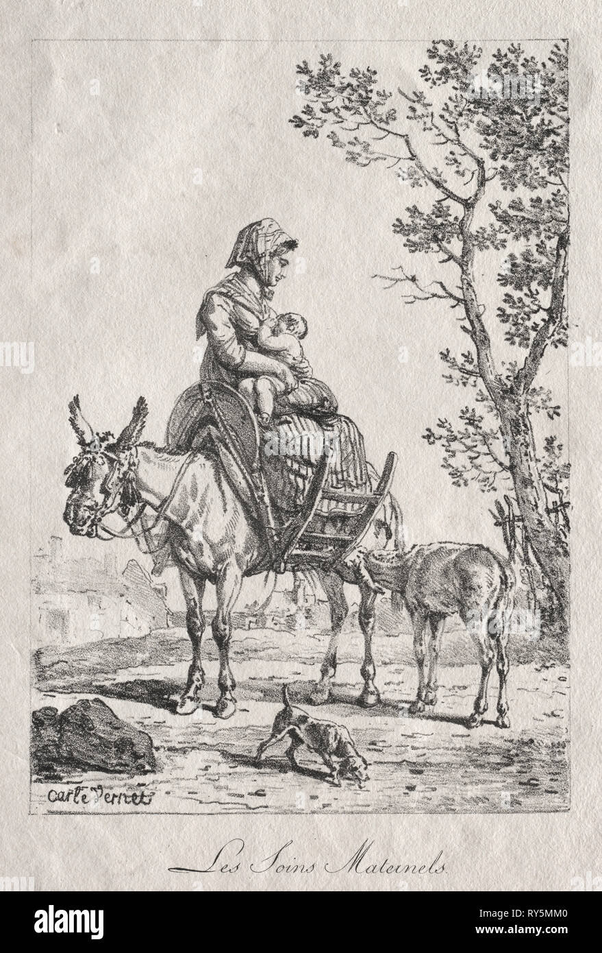 Les soins maternels. Carle Vernet (Français, 1758-1836). Lithographie Banque D'Images