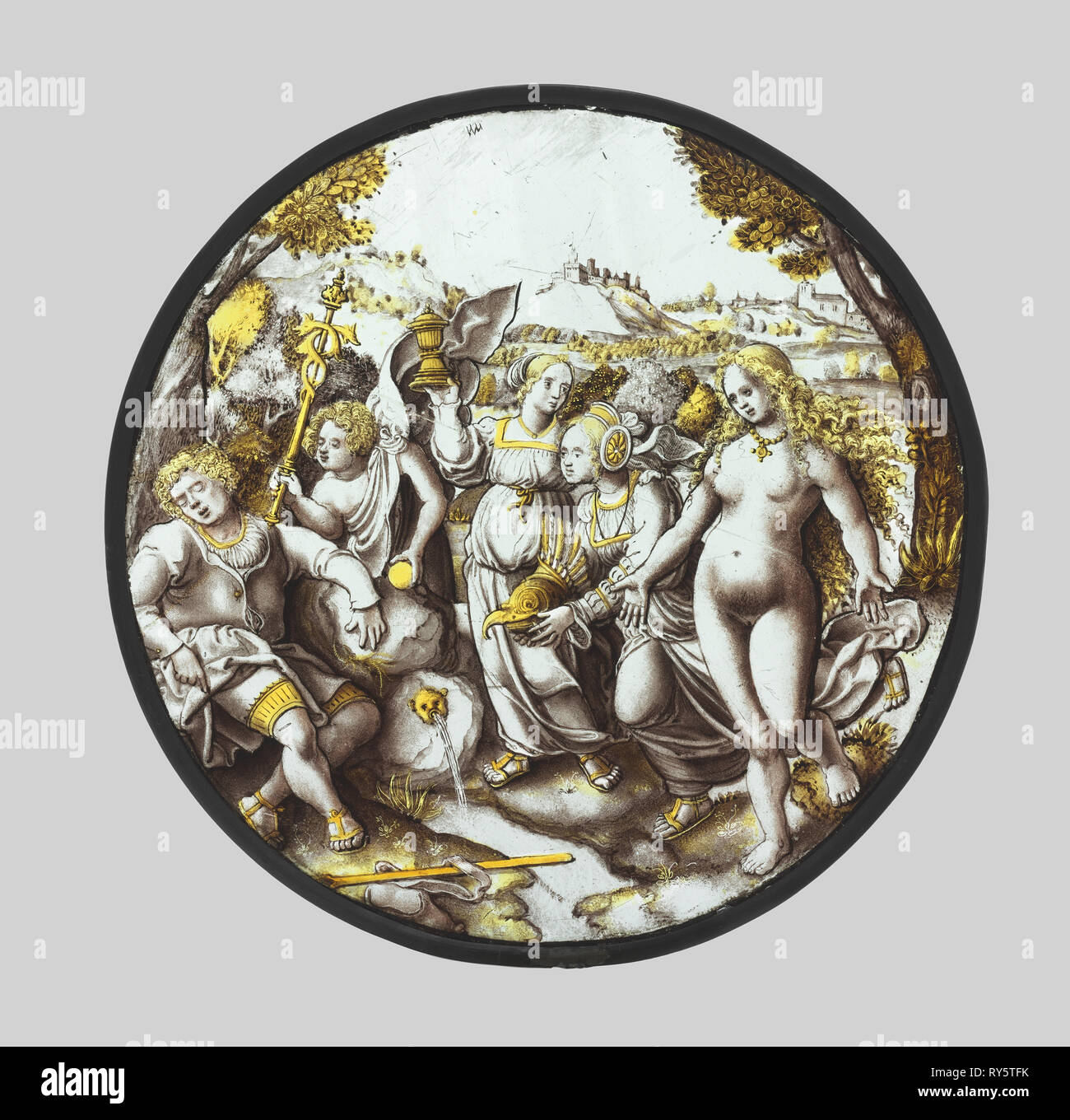 Le jugement de Paris, ch. 1510-1520. Le sud des Pays-Bas, xvie siècle. À l'argent cocarde verre diamètre : 22,3 cm ; (8 3/4 po Banque D'Images