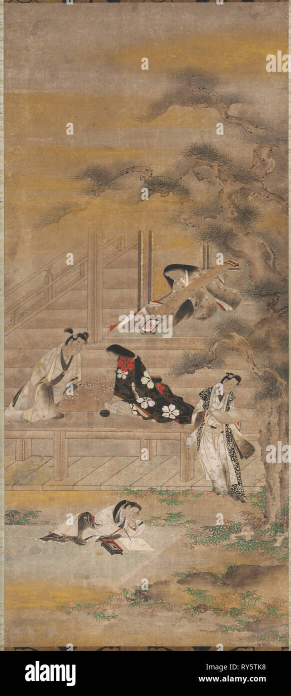 Les quatre Plaisirs, 17ème siècle. Attribuée à Iwasa Matabei (japonais, 1578-1650). Hanging scroll, encre, couleur et or sur papier ; image : 51,3 x 115,9 cm (45 5/8 x 20 3/16 po.) ; total : 211,1 x 64 cm (83 1/8 x 25 3/16 po.) ; avec les boutons : 211,1 x 69,6 cm (83 1/8 x 27 3/8 in. Banque D'Images