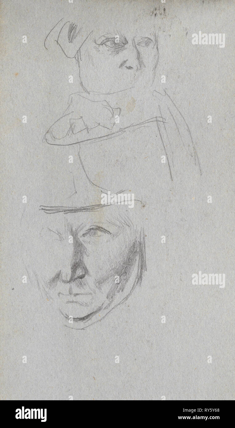 Sketchbook, page 47 : Les études de trois visages. Ernest Meissonier (Français, 1815-1891). Graphite Banque D'Images