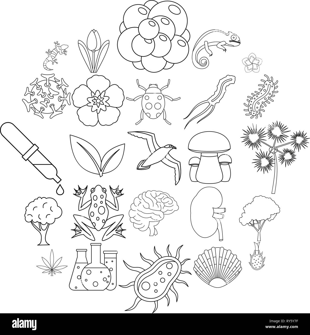 Flora icons set style du contour, Illustration de Vecteur